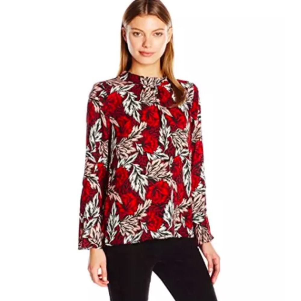 Vince Camuto Woodland Floral Blouse Mock Neck